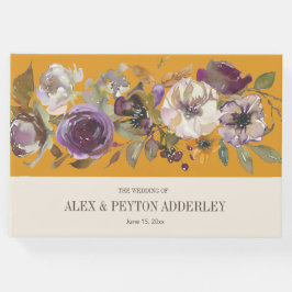 Mustard Yellow Cream Lila Blumenhochzeit Gästebuch