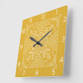 Mustard Yellow Crochet Chart Square Wall Clock Quadratische Wanduhr (Winkel)