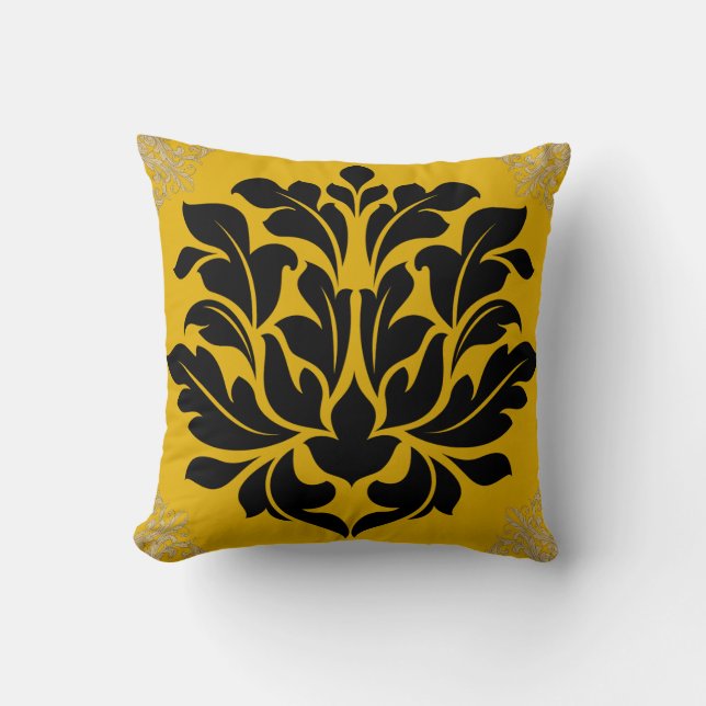 Mustard Yellow Damask Orchid-Blume Kissen (Vorderseite)