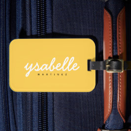 Mustard Yellow Einfaches, feines Skriptname Gepäckanhänger