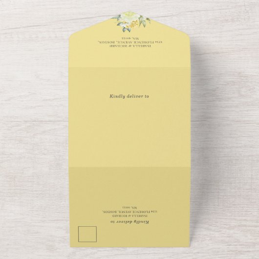 Mustard Yellow Floral | HochzeitQR-Code-UAWG All In One Einladung (Außenbereich)