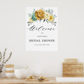 Mustard Yellow Floral Sage Brautparty Willkommen Poster (Küche)