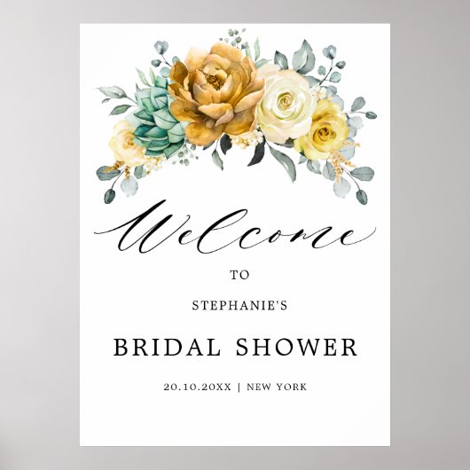 Mustard Yellow Floral Sage Brautparty Willkommen Poster (Vorne)