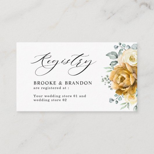 Mustard Yellow Floral Sage Green Wedding Registry Begleitkarte (Vorderseite)