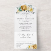 Mustard Yellow Floral Sage Grüne Moderne Hochzeit All In One Einladung (Innen Boden)