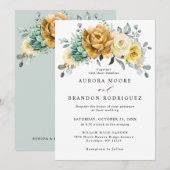 Mustard Yellow Floral Sage Grüne Moderne Hochzeit Einladung (Vorne/Hinten)