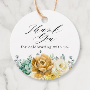 Mustard Yellow Floral Sage Grüne Moderne Hochzeit Geschenkanhänger