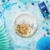 Mustard Yellow Floral Sage Grüne Moderne Hochzeit Pappteller (Party)