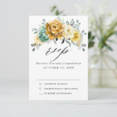 Mustard Yellow Floral Sage Grüne Moderne Hochzeit RSVP Karte (Stehend Vorderseite)