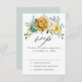 Mustard Yellow Floral Sage Grüne Moderne Hochzeit RSVP Karte (Vorne/Hinten)