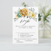 Mustard Yellow Floral Sage Grüne Moderne Hochzeit RSVP Karte (Stehend Vorderseite)