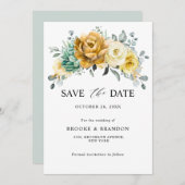 Mustard Yellow Floral Sage Grüne Moderne Hochzeit Save The Date (Vorne/Hinten)