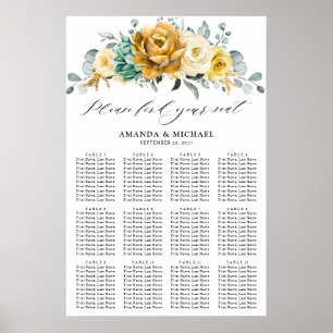 Mustard Yellow Floral Sage Hochzeitsdiagramm Poster