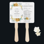 Mustard Yellow Floral Sage Modernes Hochzeitsprogr Fächer<br><div class="desc">Moderner, eleganter Frühjahr / Mittelsommer Hochzeitsprogramm Hand Fan bietet ein Bouquet von weichem Wasser Farbe Senf gelben Rosen / Peonies mit grüne grüne grüne Blätter / botanische Blätter / eucalyptus / succulents. Weitere passende Designs und Variationen finden Sie in meinem "Blitzweddingpaperie" Shop. Und zögern Sie nicht, mich für weitere Anpassungen...</div>