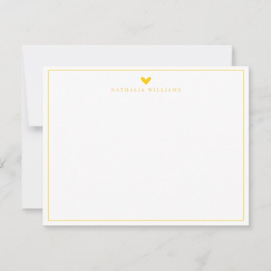 Mustard Yellow Heart Border Monogram Note Card Mitteilungskarte (Vorderseite)