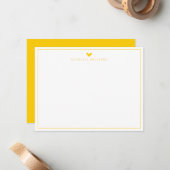 Mustard Yellow Heart Border Monogram Note Card Mitteilungskarte (Vorderseite/Rückseite Beispiel)