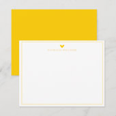 Mustard Yellow Heart Border Monogram Note Card Mitteilungskarte (Vorne/Hinten)