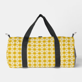 Mustard Yellow Heart Plaid Gingham Retro Color Duffle Bag