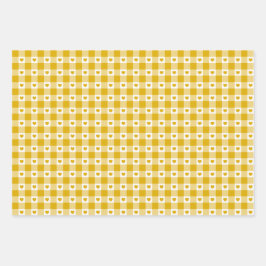 Mustard Yellow Heart Plaid Gingham Retro Color Geschenkpapier Set