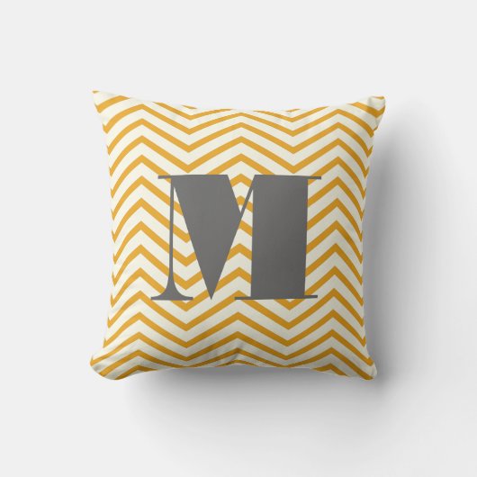 Mustard Yellow Ivory and Gray Monogram Zig Zag Kissen (Vorderseite)