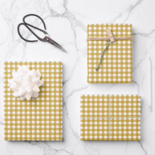 Mustard Yellow Kariert Geschenkpapier Set (Vorderseite)