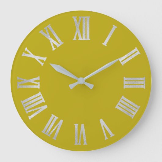 Mustard Yellow Lime Silver Gray Roman Number Große Wanduhr (Vorderseite)