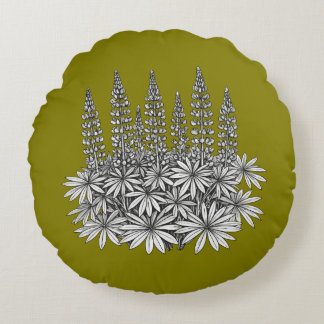 Mustard Yellow Lupine Floral Round Pillow Rundes Kissen