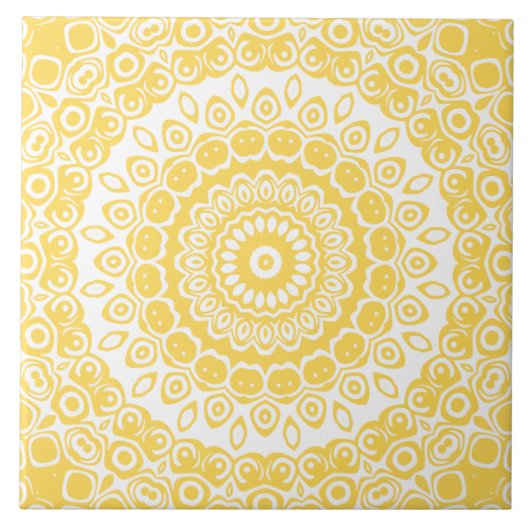 Mustard Yellow Mandala Pattern Fliese (Vorderseite)