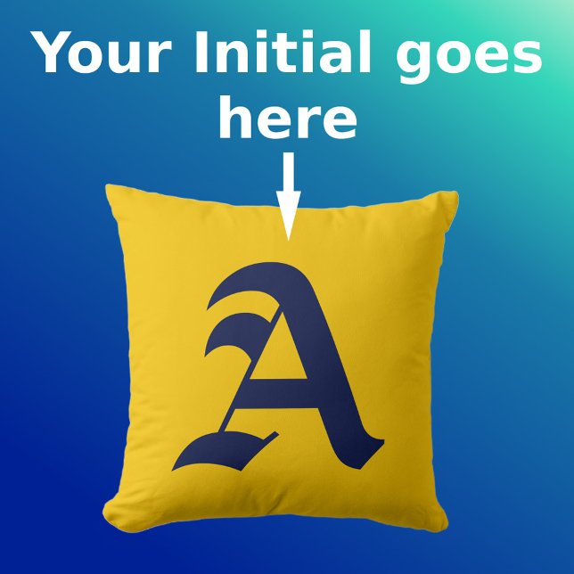 Mustard Yellow Minimal Navy Blue Initial Monogram Kissen (Front with Background)