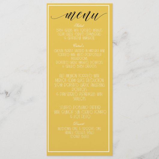 Mustard Yellow Minimalistisch Menu Programm (Vorderseite)