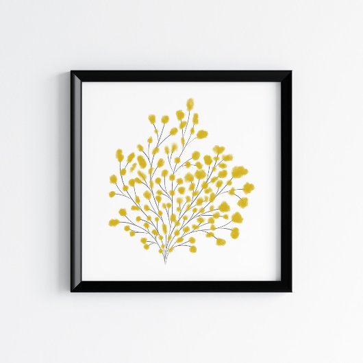 Mustard Yellow Mixed Media Watercolor Branch Art Poster