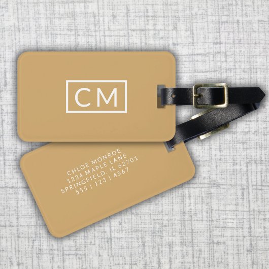 Mustard Yellow Modern Monogram Simple Initials Gepäckanhänger