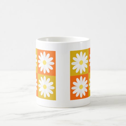 Mustard Yellow Orange Daisy Retro Checkerboard Kaffeetasse (Mittel)