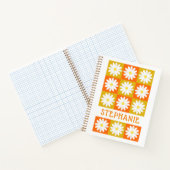 Mustard Yellow Orange Daisy Retro Checkerboard Notizblock (Innenseite)