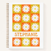 Mustard Yellow Orange Daisy Retro Checkerboard Notizblock (Vorderseite)