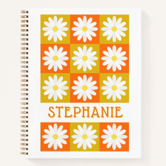Mustard Yellow Orange Daisy Retro Checkerboard Notizblock