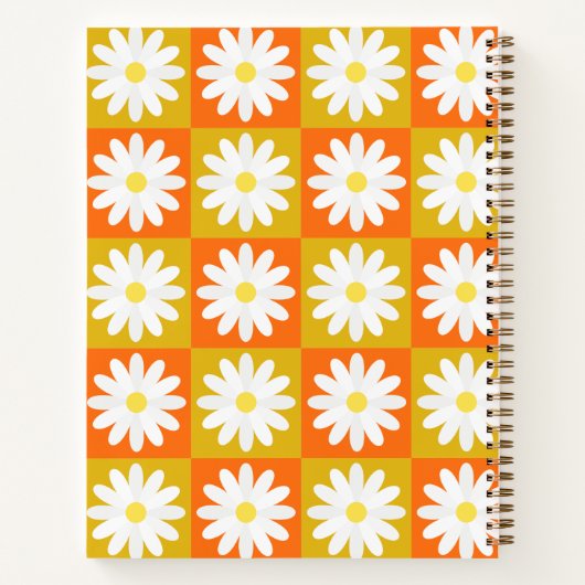 Mustard Yellow Orange Daisy Retro Checkerboard Notizblock (Rückseite)