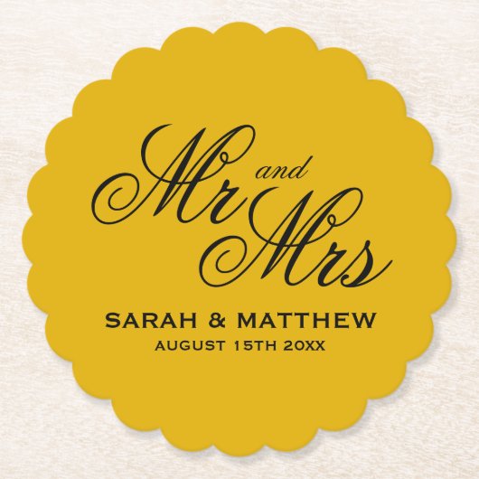 Mustard yellow personalized wedding coasters untersetzer (Vorderseite)