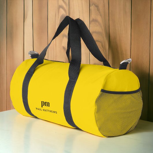 Mustard Yellow Simple Minimal Monogram und Name Duffle Bag