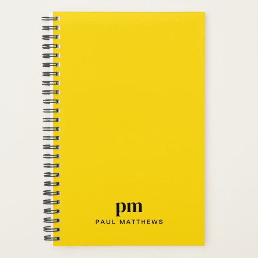 Mustard Yellow Simple Monogram Initials und Name Planer (Vorderseite)