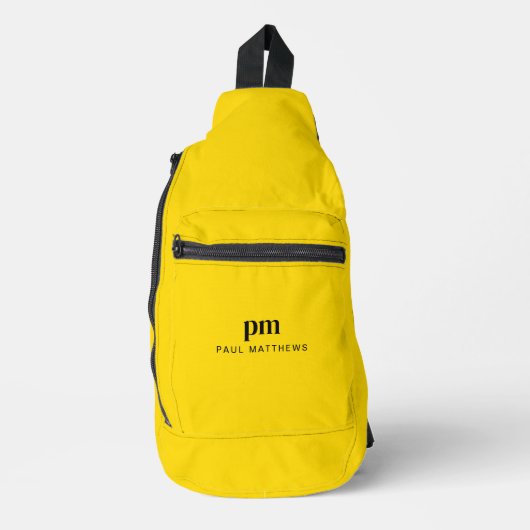 Mustard Yellow Simple Sporty Monogram Name Crossbody Bag (Vorderseite)