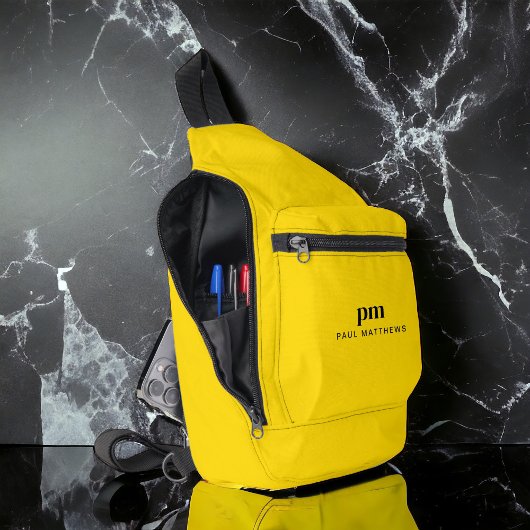 Mustard Yellow Simple Sporty Monogram Name Crossbody Bag