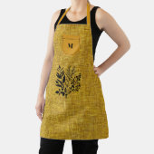 Mustard Yellow Textured Fabric & Black Kraut Motif Schürze (InSitu)