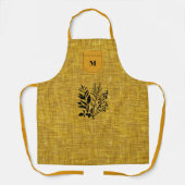 Mustard Yellow Textured Fabric & Black Kraut Motif Schürze (Vorderseite)