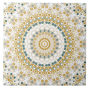 Mustard Yellow und Aquamarin Mandala Design Fliese