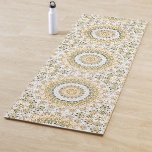 Mustard Yellow und Aquamarin Mandala Design Yogamatte