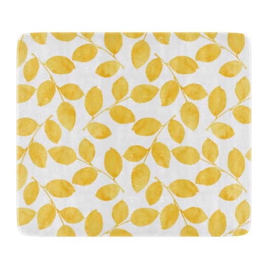 Mustard Yellow Watercolor Blätter Muster Schneidebrett (Vorderseite)