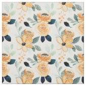 Mustard Yellow Watercolor Blume Grüne Blätter Stoff (Muster)