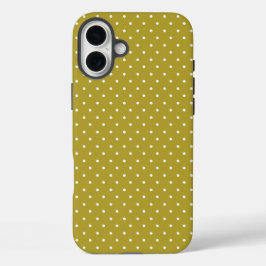  Mustard yellow white polka dots pattern  iPhone 16 Plus Hülle