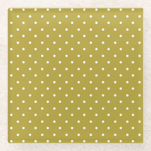  Mustard yellow white polka dots pattern  Glasuntersetzer (Vorderseite)